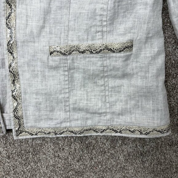 Chico's Women's Linen Blend Jacket Size 1 (M/8-10) Gray Open Front Pockets EUC - Picture 6 of 14